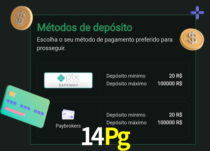 O cassino 14Pg oferece uma grande variedade de métodos de pagamento